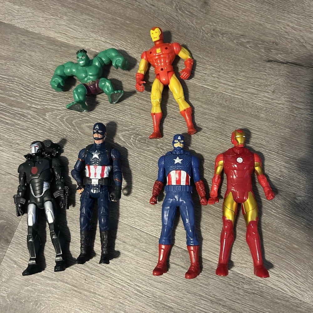 Super Hero 6 Figurines Lot Captain America Hulk Iron Man Comics Marvel